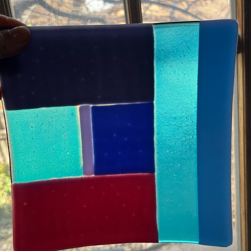 Art Glass Modernist Square Trinket Plate